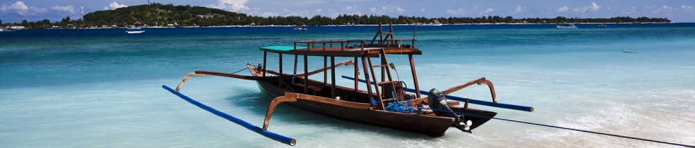 Boat moored off Mahamaya resort, Gili Meno, Indonesia (June 2013