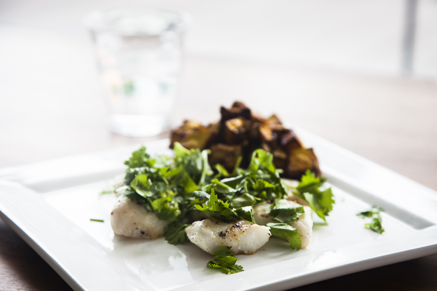 Blue cod with coriander and lime