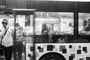 Catching the bus in the rain