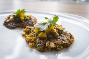 sweet potato cakes with mango passionfruit salsa