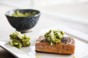 Grilled Salmon with Avocado Tahini Dip