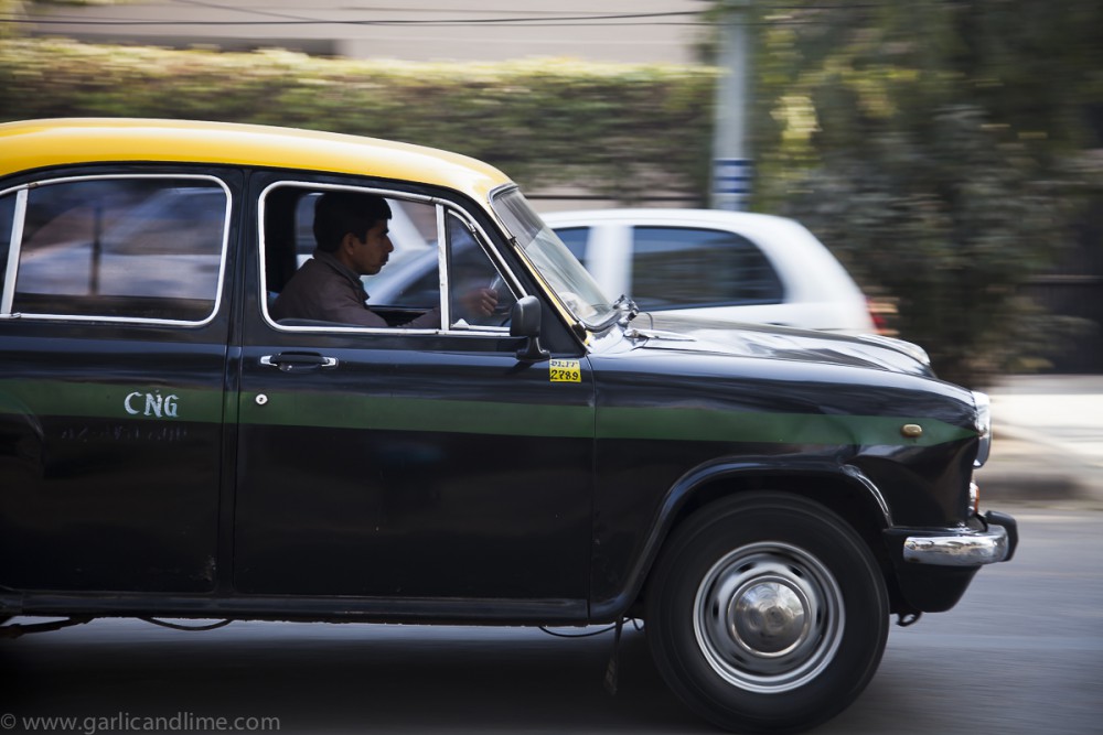 Taxi driving through Vasant Vihar, New Delhi, India (February 20