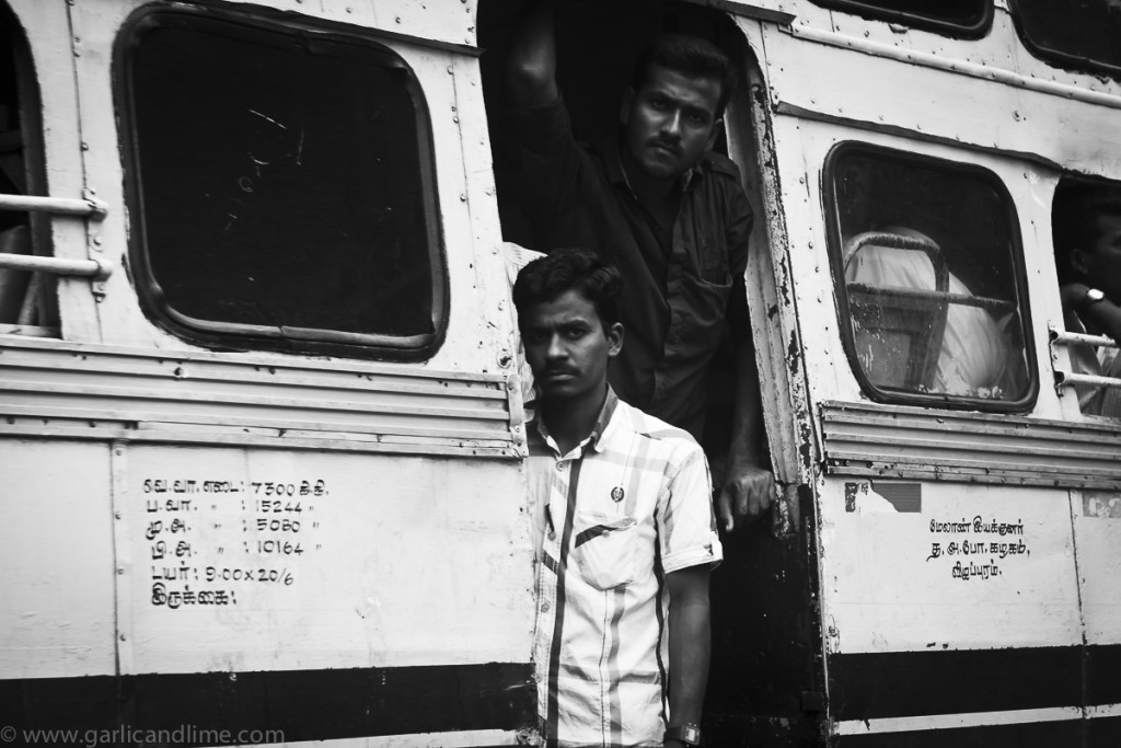 Two men on a bus, Nataraj temple, Chidambaram, Tamil Nadu, India