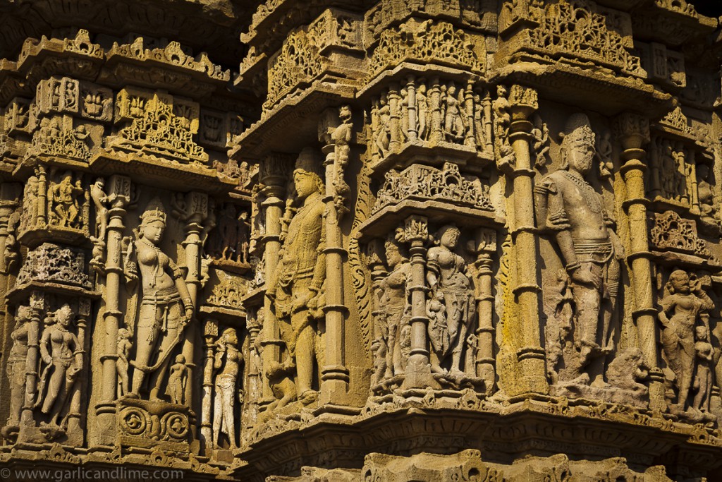 Detailed carvings adorn the Modhera Sun Temple, Gujarat, India (